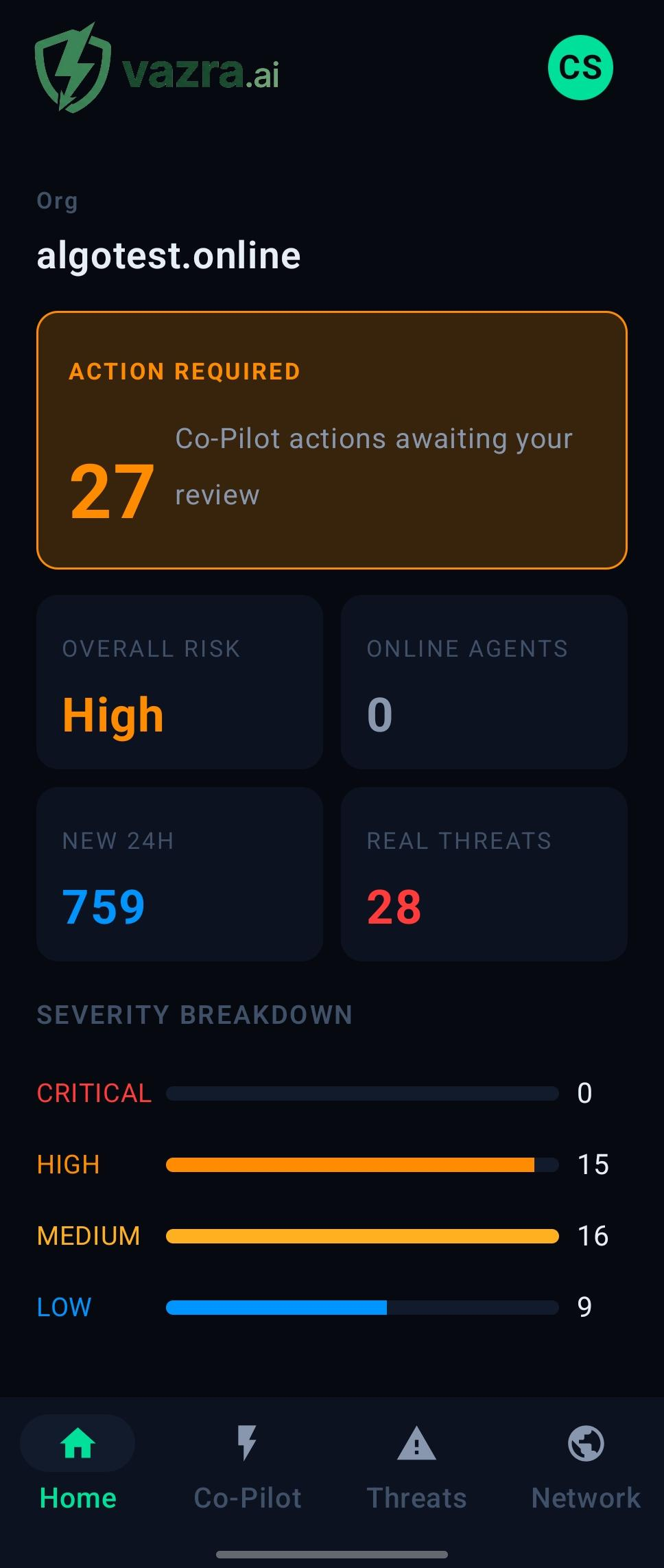 Vazra Watcher home screen on a phone